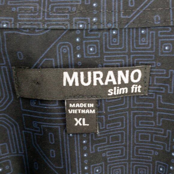 Murano Shirt Men's XL Slim Fit Button Up Oxford Black Blue Geometric Cotton - Picture 5 of 10